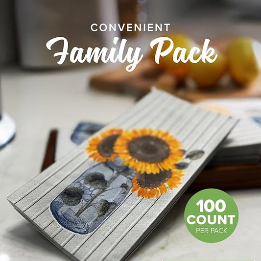 SimuLinen Decorative Sunflower Disposable Bathroom Guest Towels - Cloth-Like, Single-Use, Linen Feel Paper Towels, 12x17", 500ct (Made in Germany)