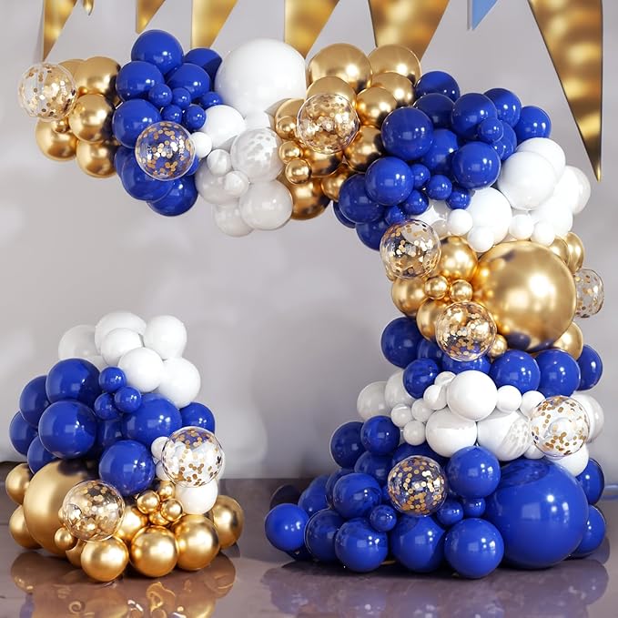 Royal Blue and Gold Balloons Arch Garland Kit 164pcs Different Sizes Balloon 5 10 12 18 with Gold Confetti Balloon for Anniversary Wedding New Year Birthday Party Decorations