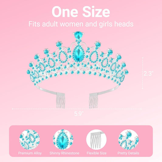 Birthday Tiara and Crown with Sash, Birthday Tiara for Women Party (Blue)
