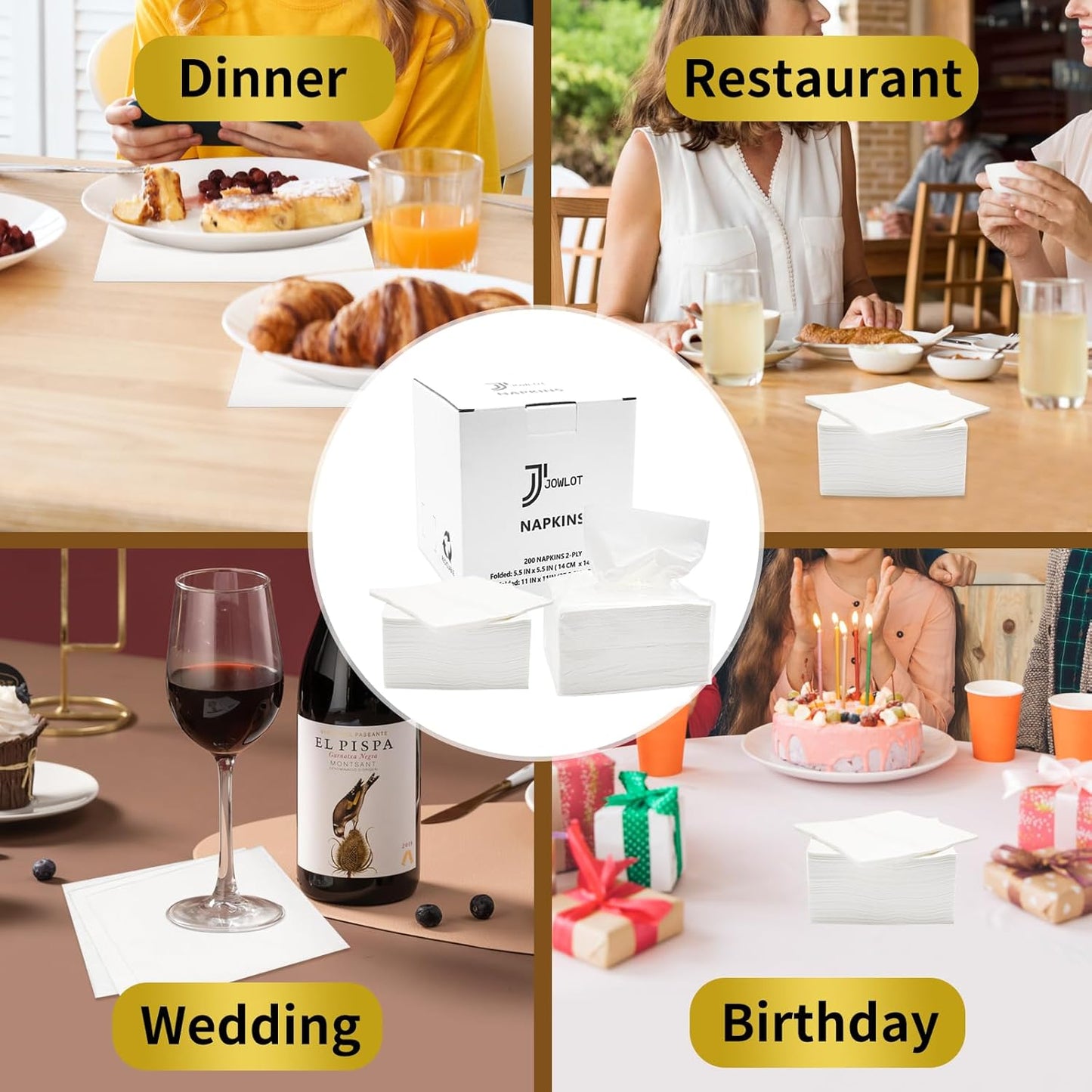 Cocktail Napkins - 200 Count 2-Ply White Disposable Napkins, 5.5x5.5 Inch Folded Beverage Napkins Paper for Dinner Wedding Bar Birthday Party and Everyday Use