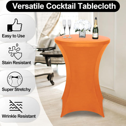 FestiCorp 2 Pack Spandex Orange Table Cover, Cocktail Fitted Tablecloths, Round Highboy Stretch Table Covers Cloths for Party, DJ, Bar, Halloween, Birthday, Banquet, 30"-32" Diameter x 40"-43" Height