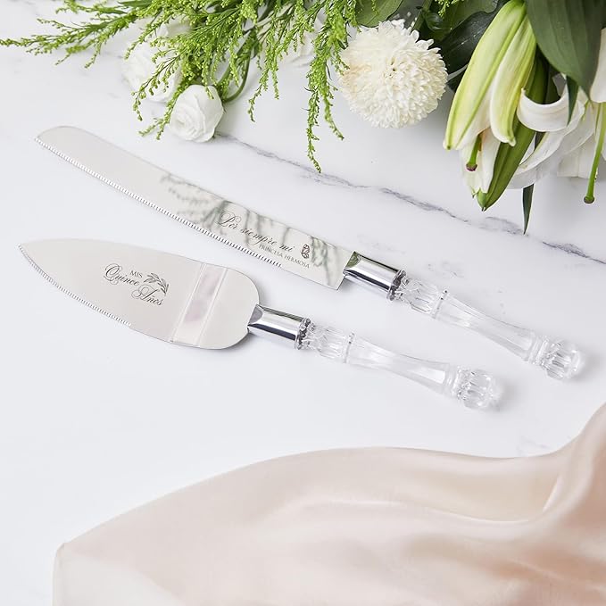 AW BRIDAL Mis Quince Años Quinceanera Cake Knife and Server Set, Sweet 15 Birthday Cake Cutting Set Cake Spatula 15years Stainless Steel Cake Servering Set, Silver