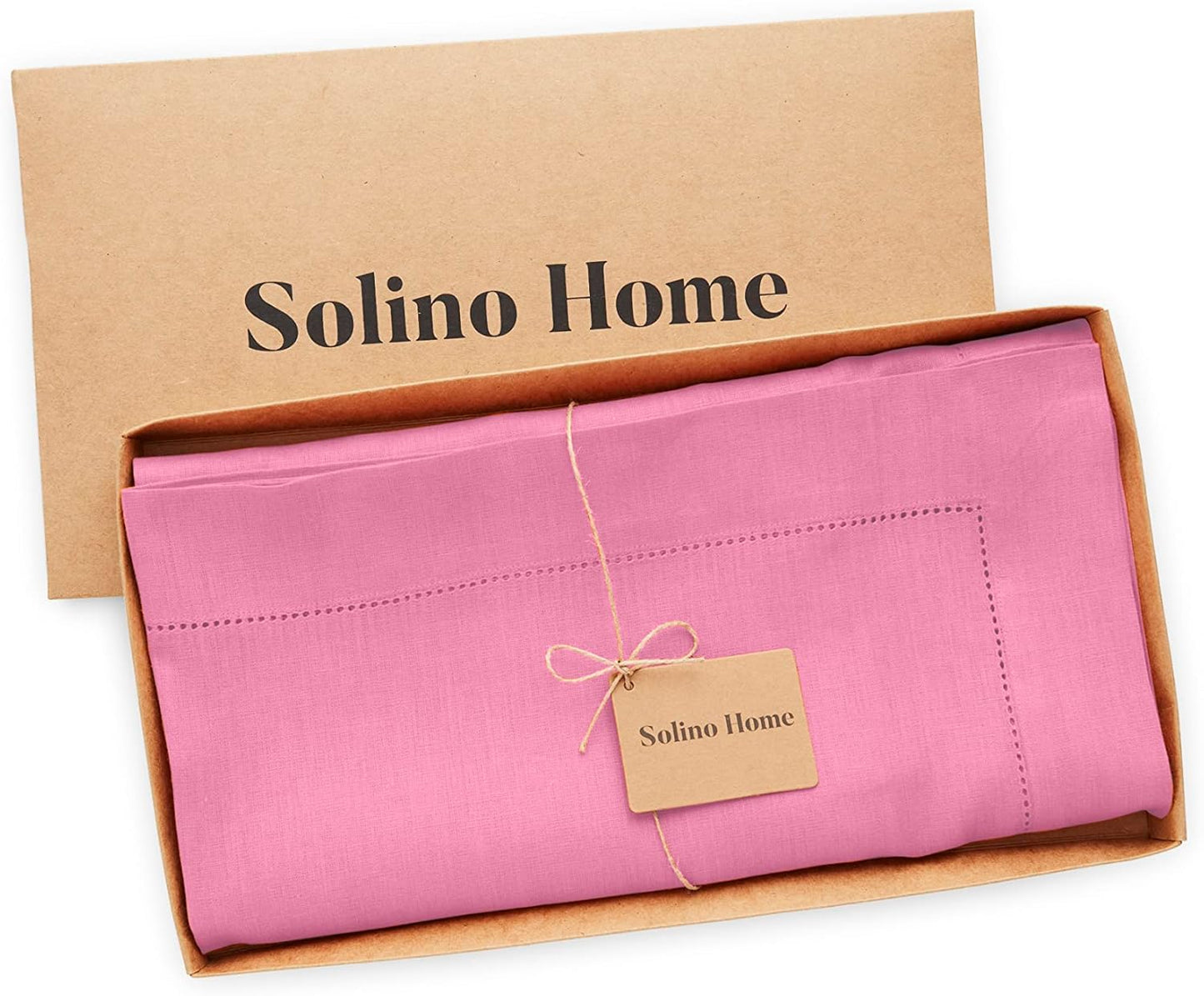 Solino Home Square Linen Tablecloth 52 x 52 Inch - 100% Pure Linen Flamingo Pink Table Throw - Classic Hemstitch, Machine Washable Table Cloth for Halloween