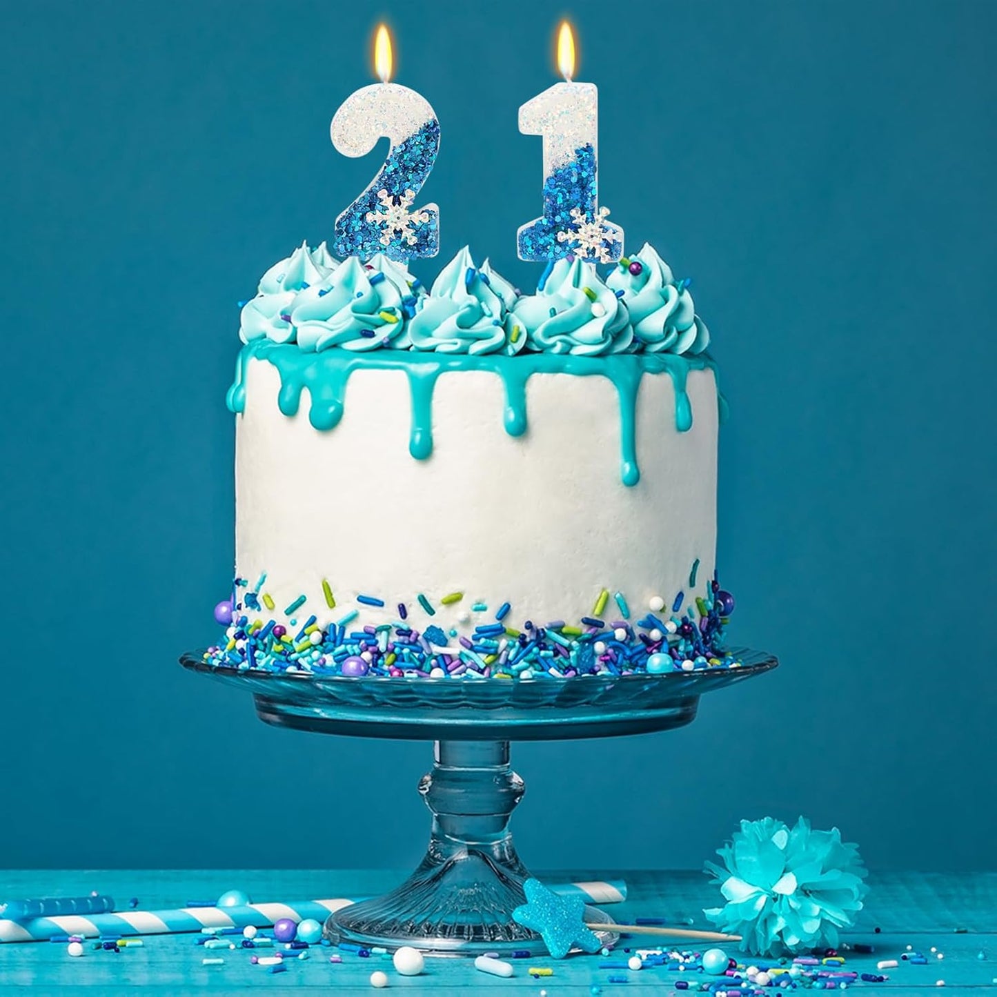 Snow Themed Birthday Candles, Birthday Candle for Party Supplies, Winter Birthday Party Supplies, 2.76 inch Number 21 Candle Cake Topper Decoration (Number 21)
