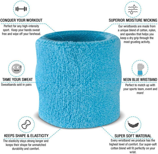 Suddora Wrist Sweatbands, Absorbent and Breathable Thick Cotton Bands for Working Out, Gymnastics, Basketball, Tennis, and Football, Multiuse Wristbands for Costumes and Cosplay