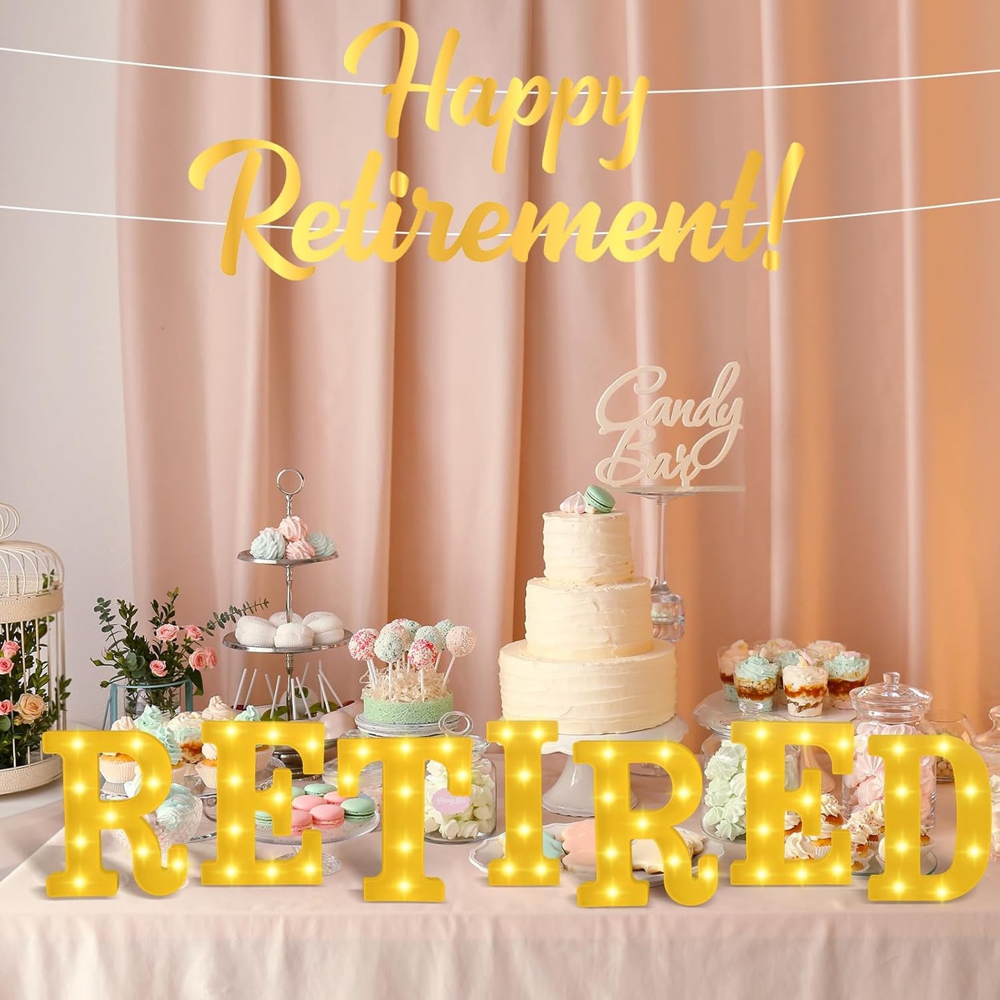 7 Pcs Retired Large LED Letter Sign LED Lights Battery Powered Table Decoration for Happy Retirement Party Decorations
