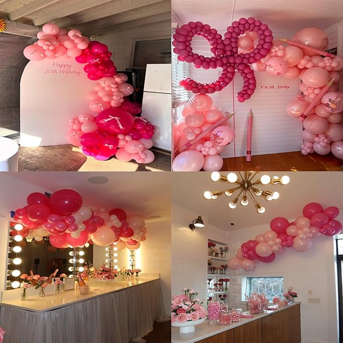 Pink Balloons Arch Kit,130pcs Hot Pink Balloon Garland,Different Sizes Light Latex Pink Balloons for Wedding,Bridal Shower,Birthday,Valentine's Day Party Decorations
