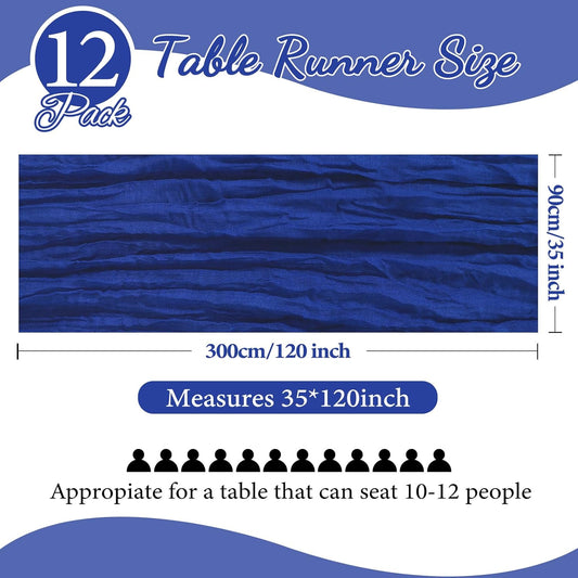 12 Pack 10FT Royal Blue Cheesecloth Table Runner 35x120 Inch Gauze Rustic Boho Table Runner Cheese Cloth for Wedding Decor Birthday Party Bridal Baby Shower Table Centerpiece Decoration