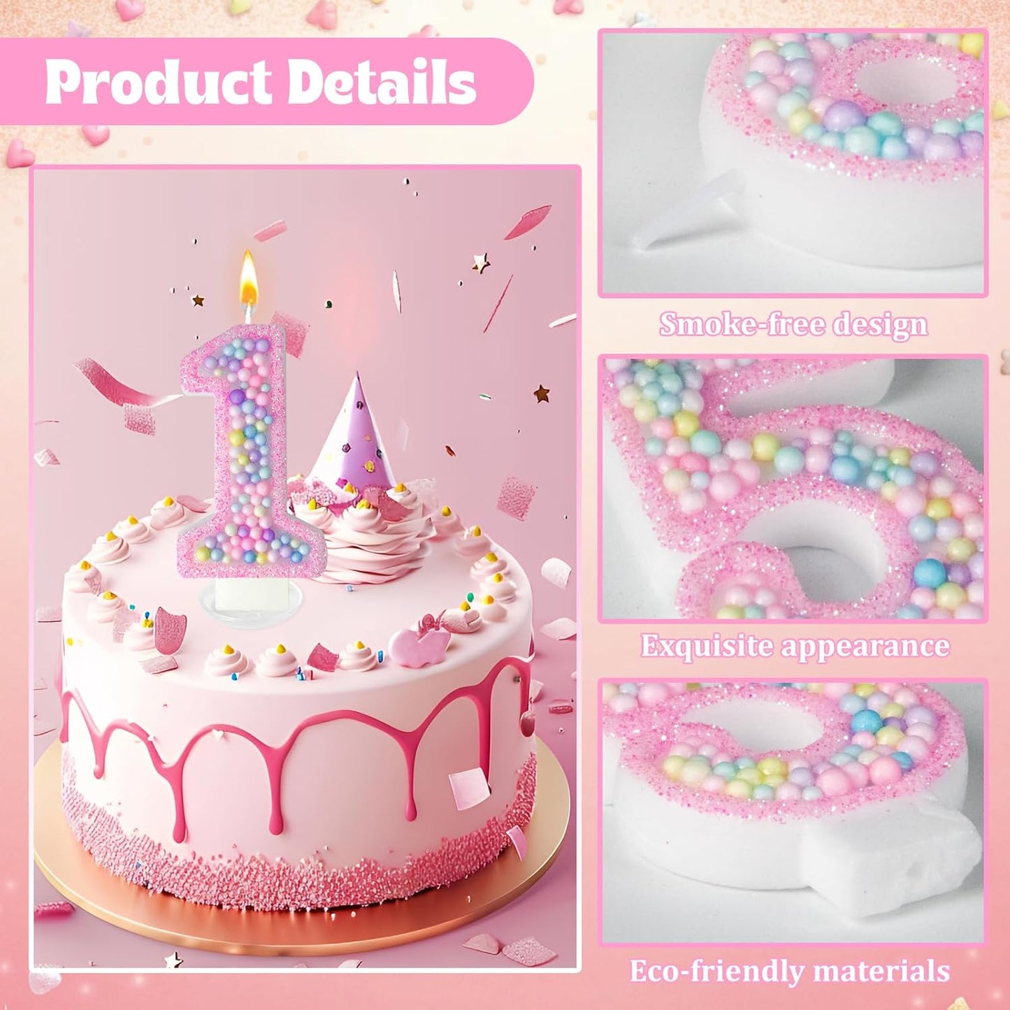 Zlongron Birthday Number Candles, Handmade Macaron 3D Flash Number 1 Candle, Suitable for Girls and Boys' Birthdays, Weddings, Anniversaries, Theme Party Cake Decorations (1)