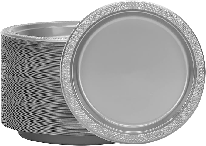 Silver Solid Color Premium Heavy Weight Plastic Dinner Plate (9") 50 Count - Premium Plastic, Elegant & Durable, Perfect for Events