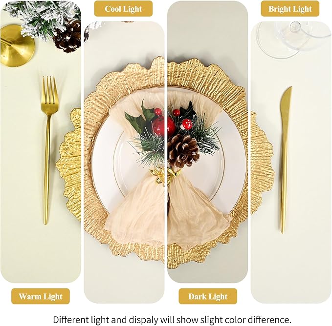 24 Pack Gold Charger Plates Bulk, 13" Plastic Reef Chargers for Dinner Plates, Round Charger Plate with Floral Reef Design for Dinner Wedding Party Table Setting Decoration
