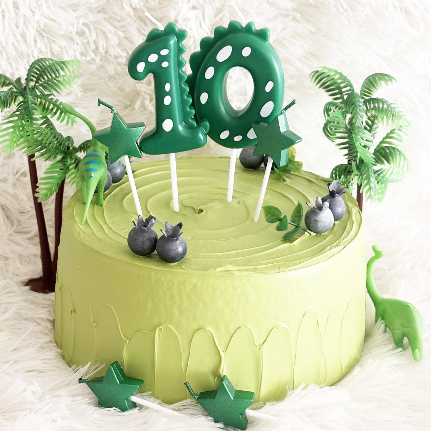 2.75 Inch Green Dinosaur Shaped 1 Number Birthday Candles and Star Birthday Candles,Suitable for Dinosaur Birthday Decorations & Themed Parties Celebration