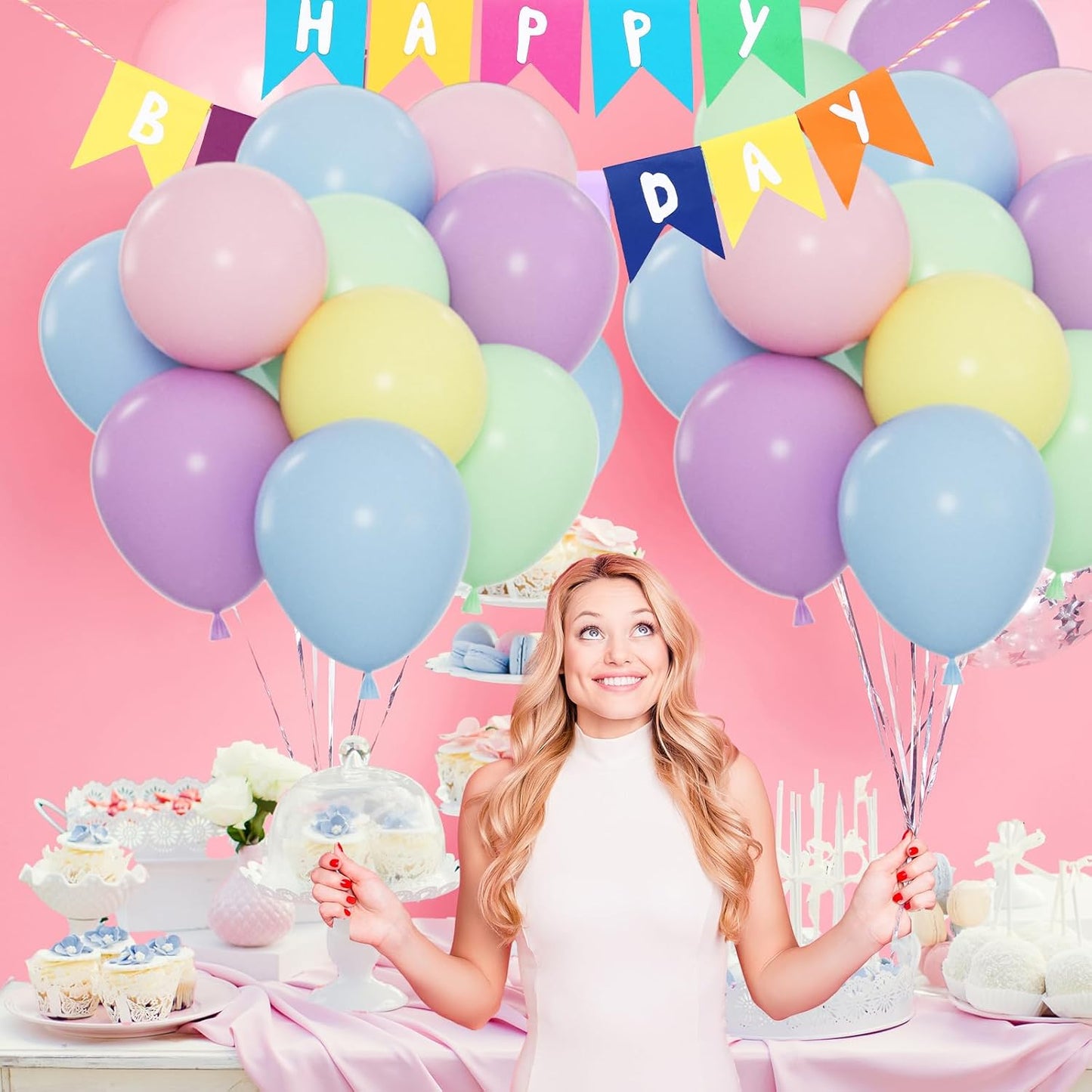 Premium 50pcs Pastel Macaron Balloon Kit – 12 Inch Multicolor Latex Balloons with Ribbon for Baby Showers, Weddings, Spring Parties, Boho & Groovy Themed Decor