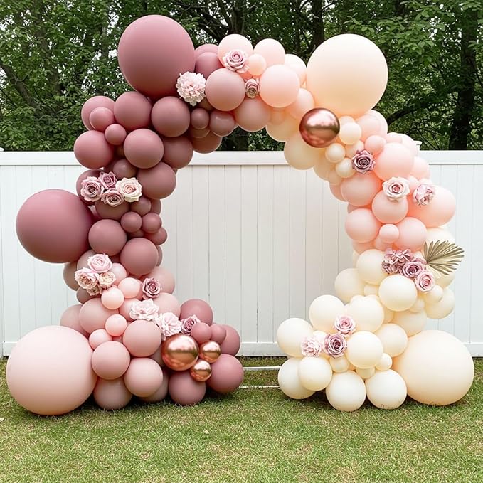 Dusty Pink Balloon Garland Arch Kit - Double Stuffed Dusty Rose, Mauve & Light Pink Balloons for Baby Shower, Birthday, Bridal Shower Decor