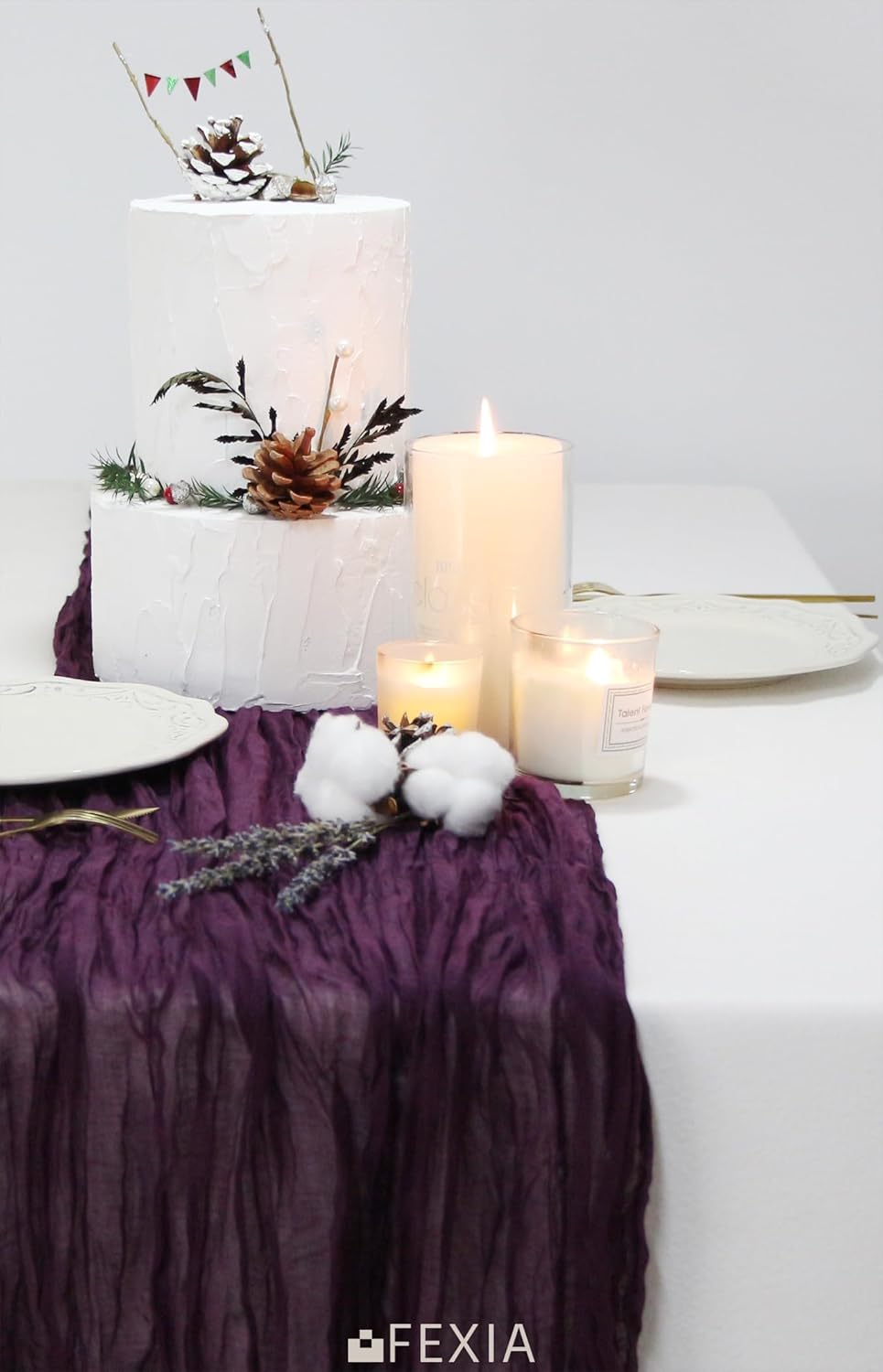 FEXIA Purple Cheesecloth Table Runner 35x120 Inches Gauze Table Runner for Mother's Day Bridal Shower Wedding Party First Communion Centerpiece Engagement Boho Table Decoration