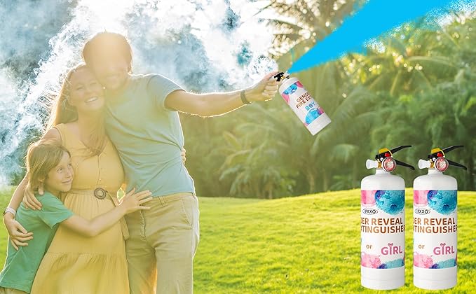 Giant Gender Reveal Fire Extinguisher Color Blasters, 2 Pcs Blue Blaster Only for Baby Boy with Blue Smoke Suitable Gender Reveal Party Decorations, Blasts 20+ Feet