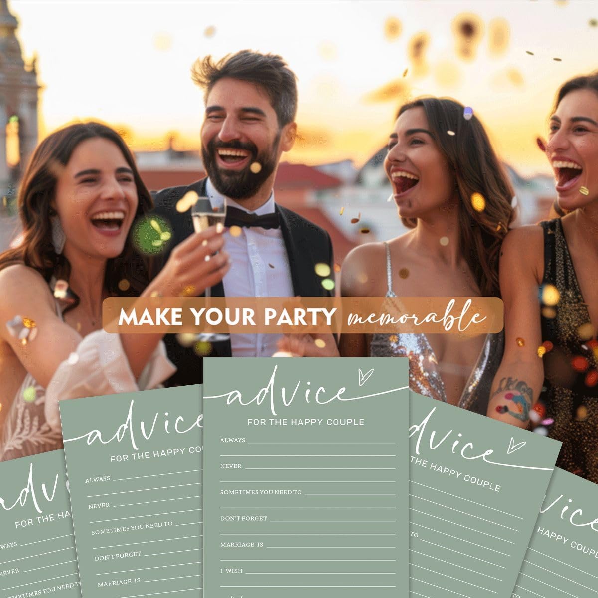 Bridal Shower Games Cards, Advice for The Happy Couple, Bridal Shower Game 25 Guests, Engagement Party Wedding Games for Guests, Minimalist Green Wedding Party Supplies - C10