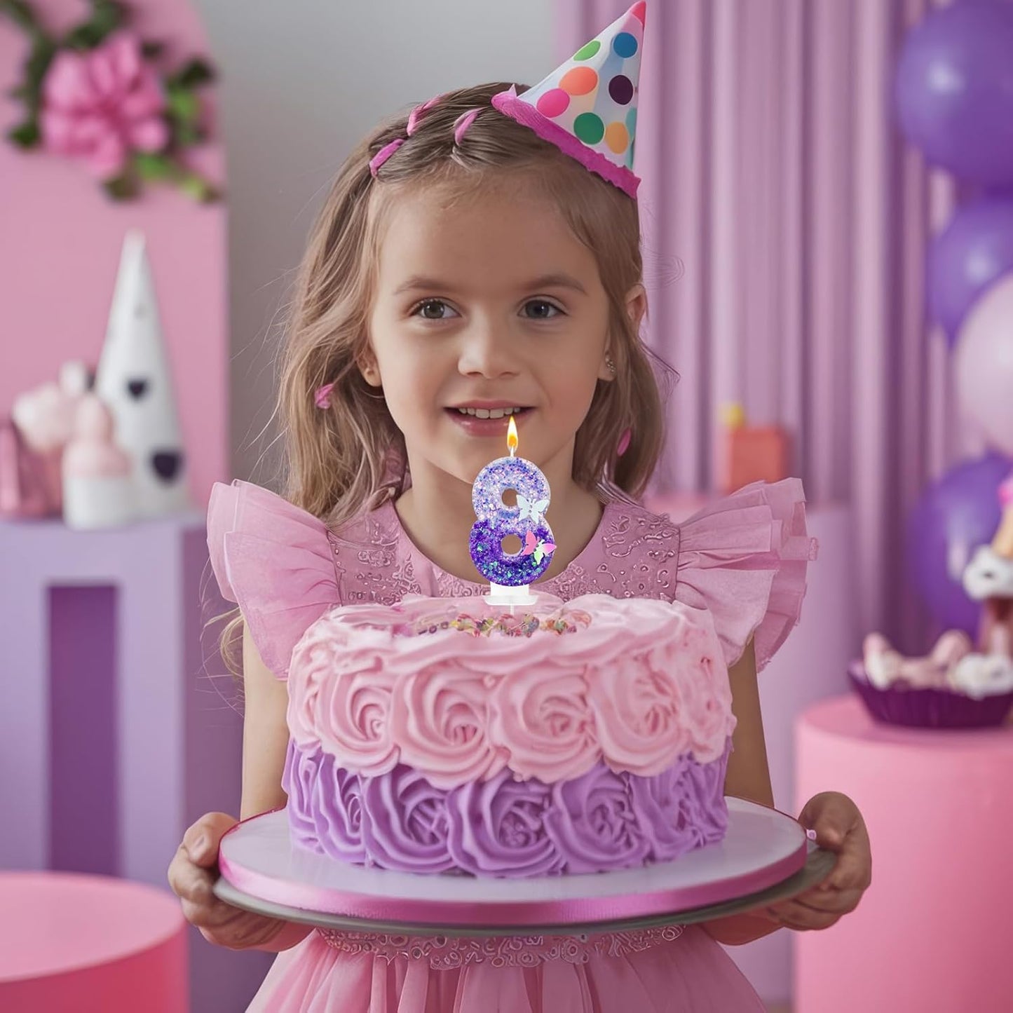 8Th Birthday Candle for Cake,Butterfly Cake Toppers,Butterfly Birthday Decorations,Purple Birthday Candles,for Birthdays,Theme Parties, Celebration, Anniversary
