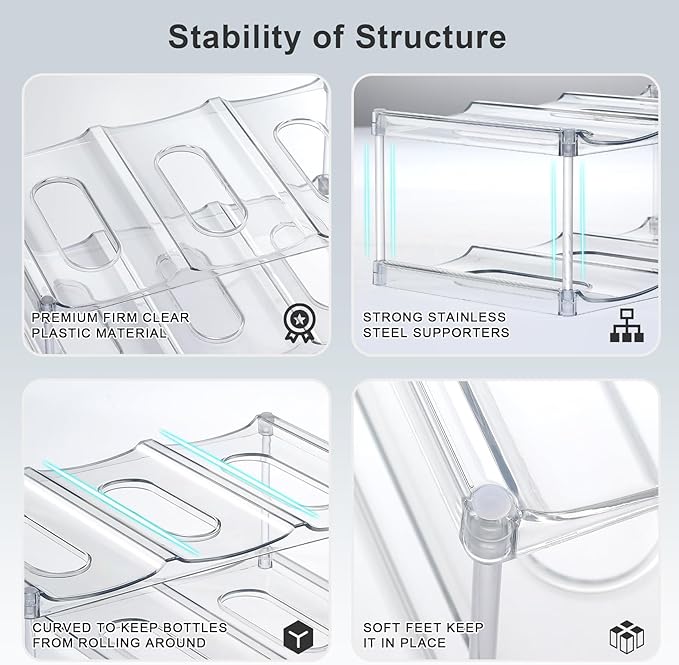 Design for Stanley 40 OZ & Large Bottles & Tumblers with Handle, Acrylic Water Bottle Organizer - Stackable Clear Wine Rack, Cup Holder for Home Kitchen Pantry Shelf Countertop Cabinet, 4 Tier Hold 12