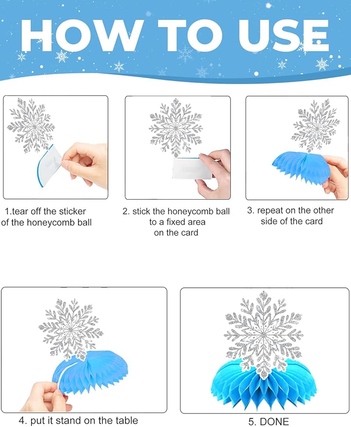 Winter Wonderland Decorations, 9Pcs Snowflake Honeycomb Table Centerpieces in Blue and White, Snowflake Table Decorations for Christmas Party, Baby Shower, Birthday, Holiday Events