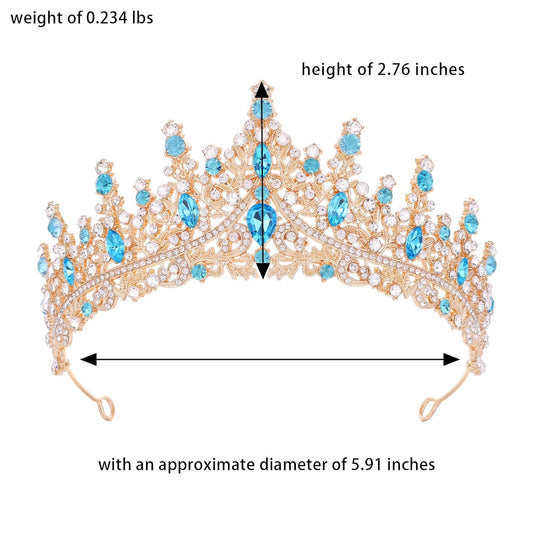 Blue Tiara for Women Crystal Queen Crowns Rhinestone Princess Tiaras for Girl Wedding Headband for Bride Hair Accessories for Halloween Costume Birthday Party Prom Mother's Gifts