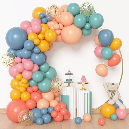Amandir 153pcs Boho Balloon Arch Garland Kit, Different Sizes 18 12 10 5 inch Dusty Blue Blush Pink Rainbow Balloons for Here Come the Son Baby Shower Colorful Dinosaur Boho Birthday Party Decorations