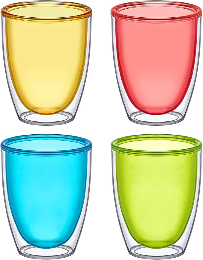 Amazing Abby - Andes - 14-Ounce Insulated Plastic Tumblers (Set of 4), Double-Wall Plastic Drinking Glasses, Mixed-Color Reusable Plastic Cups, BPA-Free, Shatter-Proof, Dishwasher-Safe