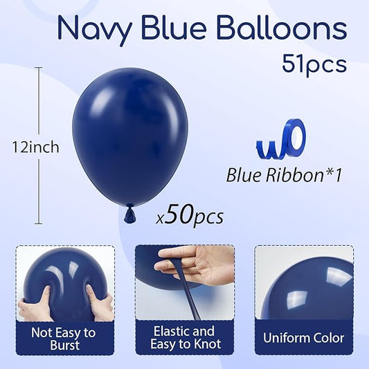 Navy Blue Balloons 12 inch, Navy Latex Balloons 50pcs Party Balloon for Graduation Wedding Birthday Party Decorations