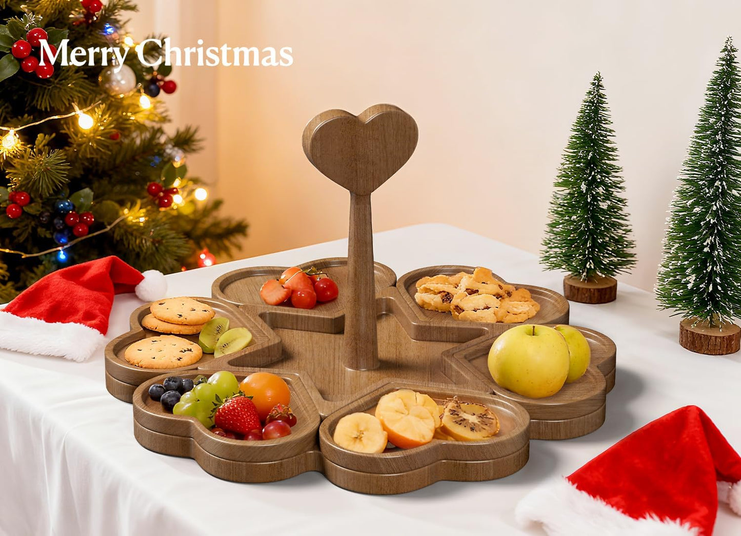 Rubber Wooden Charcuterie Boards Gift Set, Heart Shaped Christmas Funny Charcuterie Board with Handle, Cute Puzzle Snacks Cheese Board Platter Serving Tray for Chirstmas Gift