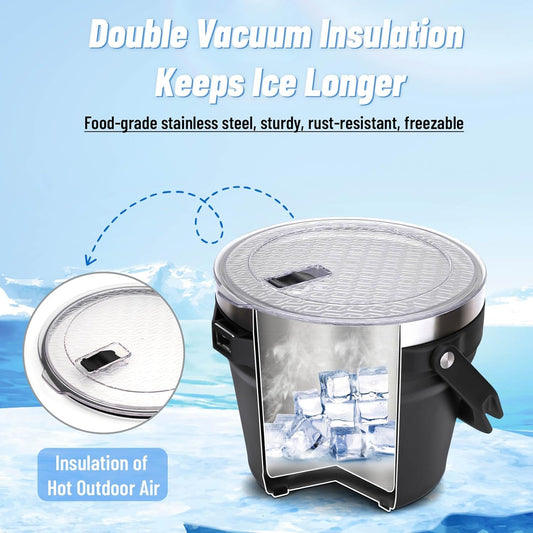 7.5L Insulated Ice Bucket with Lid, Scoop & Tongs, Large Stainless Steel Double-Wall Beverage Cooler, Holds 6 Beer Bottles or 3 Wine Bottles, Great for Parties, BBQ, Bar, Outdoor Events/256oz