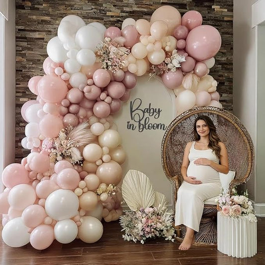 Dusty Pink White Balloon Garland Double Stuffed Baby Pink Nude Beige Balloons Cream Balloon Arch Kit for Boho Baby Shower Easter Birthday Bridal Shower Wedding Mother's Day Party Decorations