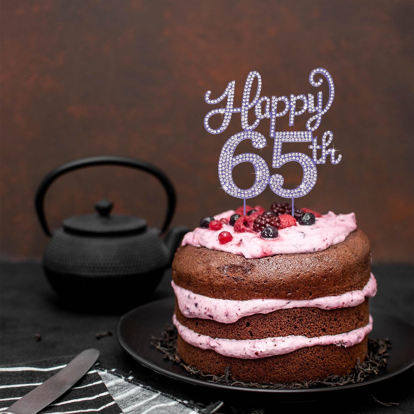 Happy 65th Birthday Purple Rhinestone Cake Topper - 65th Birthday/Anniversary,Cheers to 65 Years Old Bday Party Metal Sparkly Centerpieces Decorations.