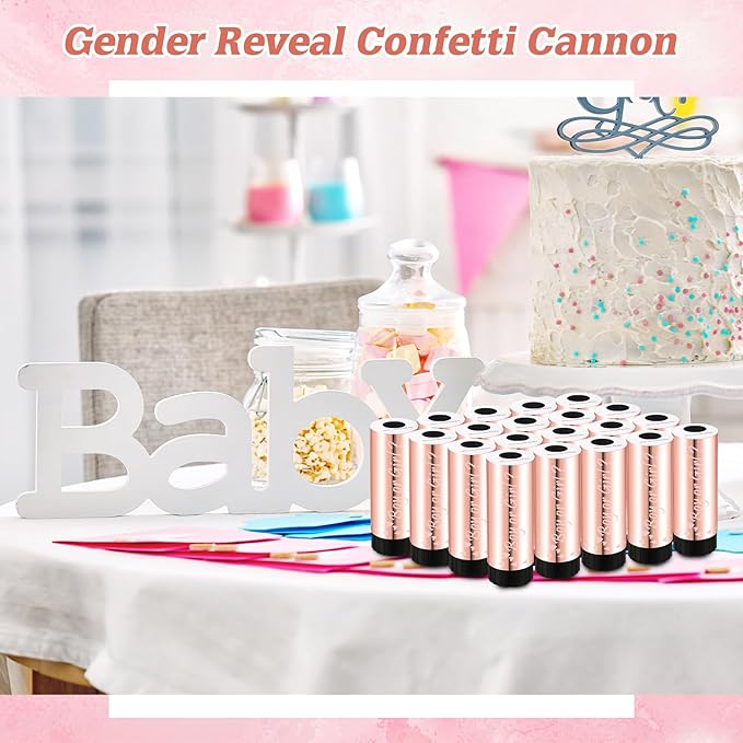 Seenelling 24 Pack Gender Reveal Confetti Cannon Boy or Girl Mini Gender Reveal Poppers Confetti Cannon with Stickers for Baby Shower Party Supplies (Pink)