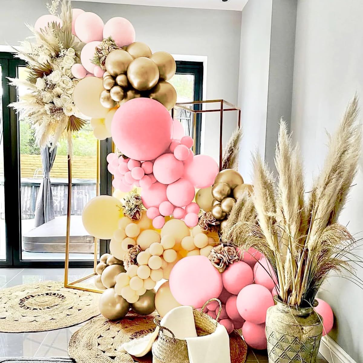 Blush Pink Neutral Gold Balloon Arch Kit, 160Pcs Boho Dusty Pastel Pink Nude Balloons Garland for Girls Women Bridal Baby Shower Valentines Wedding Gender Reveal Birthday Party Decorations