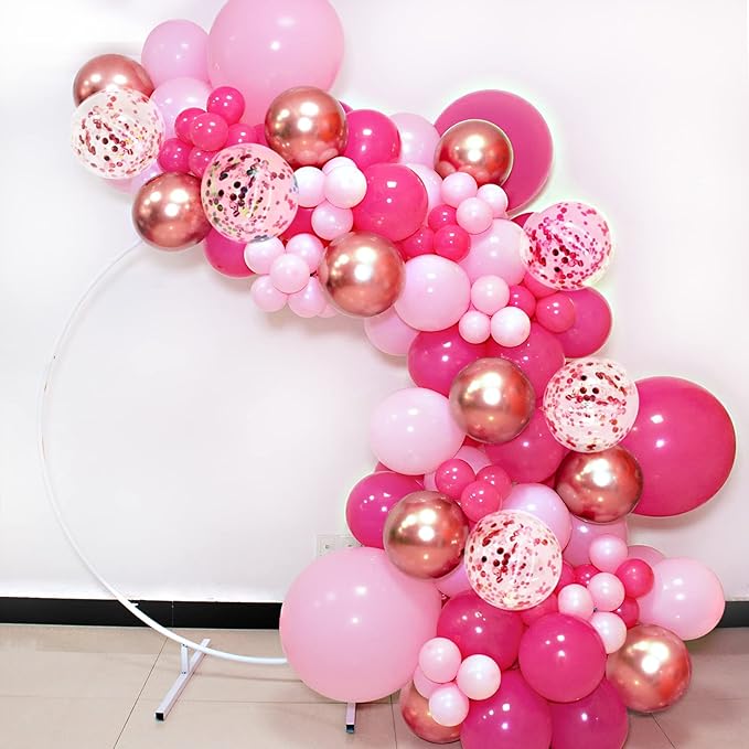 Pink Balloon Garland Arch Kit, 145pcs Hot Pink Rose Gold Balloons with Confetti Balloons for Mother's Day Decoration Girl's Birthday Bridal Baby Shower Princess Theme Party Background Decorations