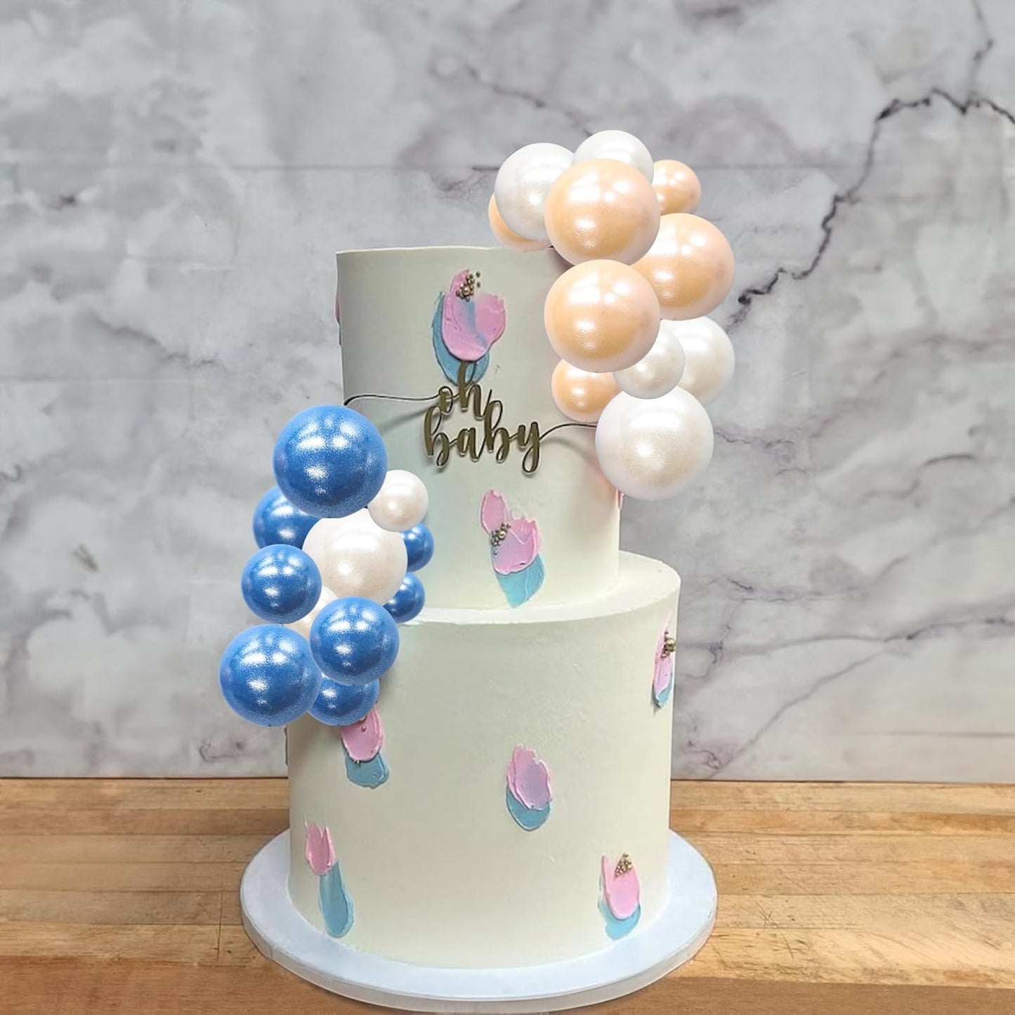 Ephlyn 30Pcs Ball Cake Topper Ball Cake Picks Colorful Pearl Ball Shaped Cupcake Insert Cake Topper for Bear Theme Birthday Party Favors Wedding Decoration Pearl White Dark Blue Yellow