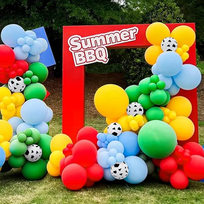 Toy Inspired Story Balloon Arch Kit, 167Pcs Blue Red Yellow Green Cow Print Balloons for Kids Boy Girl Cartoon Theme Birthday Baby Shower Decorations