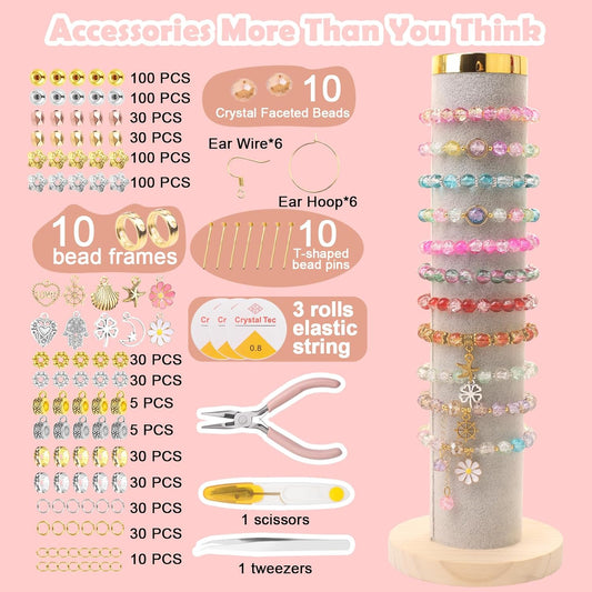 UFU 8mm Glass Beads Bracelet Making Kit, 1540+ Pcs 62 Colors Crackle Glass Beads for Jewelry Making, Round Crystal Beads for Bracelets Necklace Earrings DIY Crafts Gifts