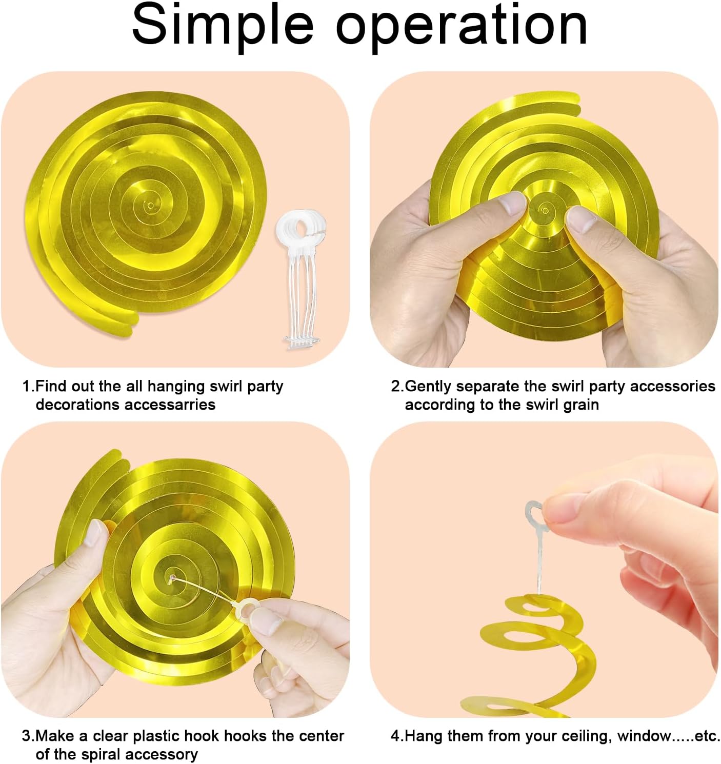 30 Pcs Gold Hanging Swirl Party Decorations,Sparkle Birthday Ceiling Decorations,Streamers for Wedding Party Anniversary Graduation Holloween Christmas (Gold)