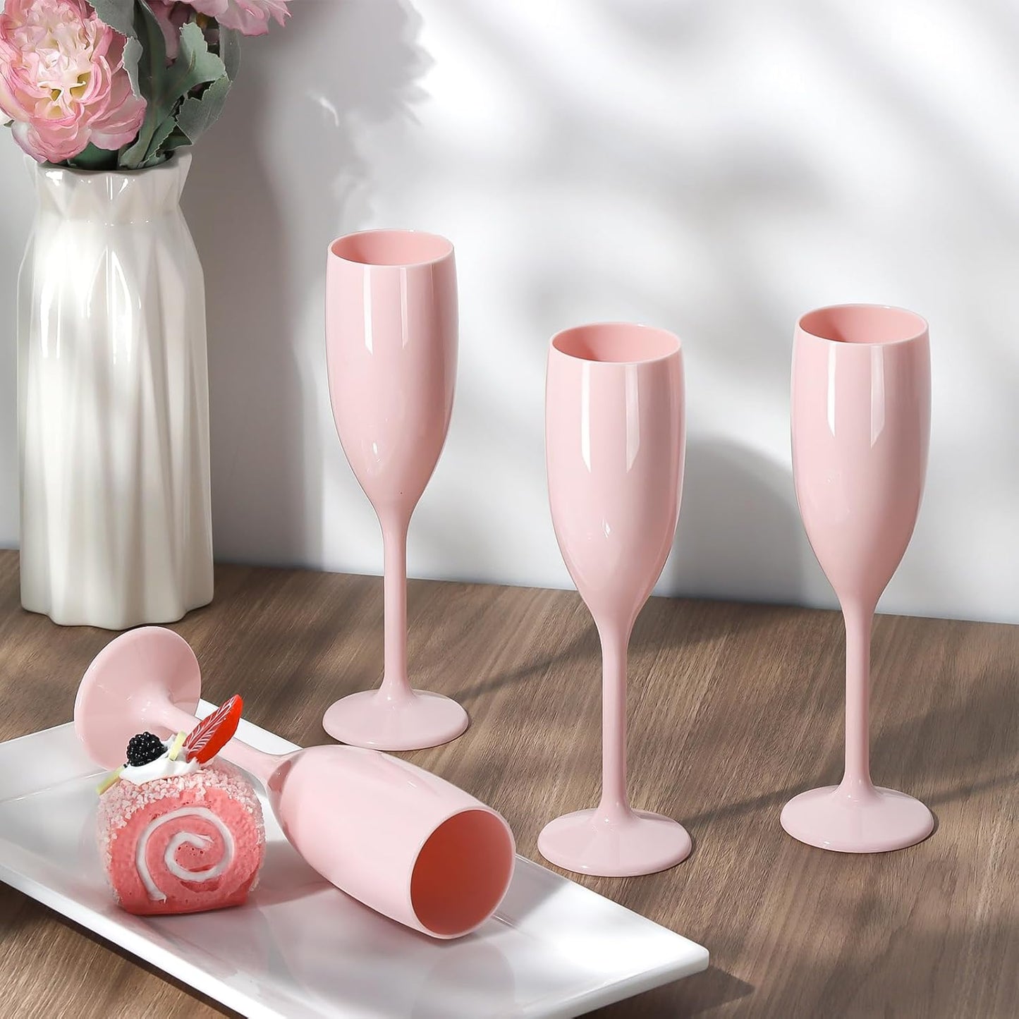 Champagne Flute Acrylic Champagne Glasses Wedding Toasting Champagne Flute Goblet Plastic Reusable Unbreakable Champagne Cups for Bachelorette Wedding Bridal Shower Party (Light Pink, 24)