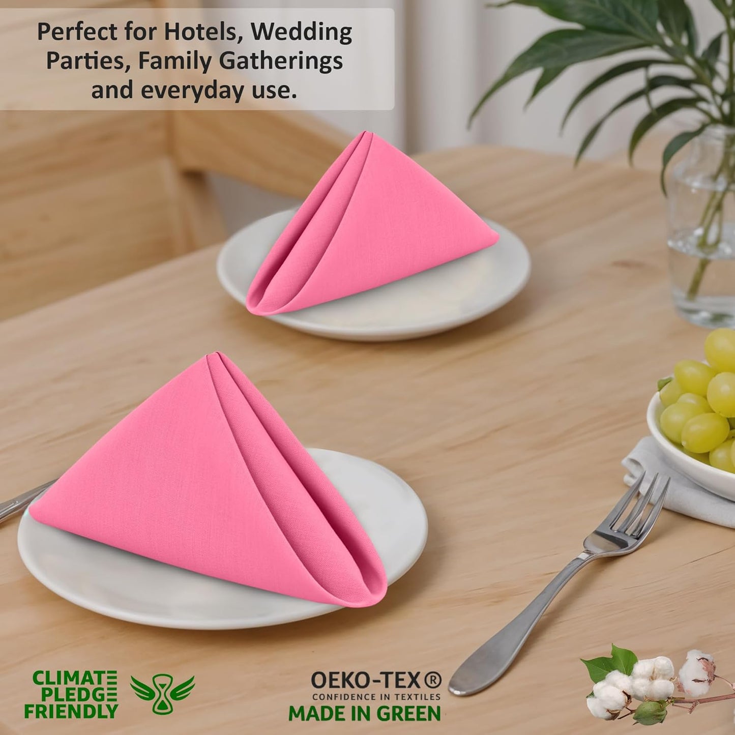 Ruvanti Cloth Napkins Set of 6, 18x18 Inches, 100% Cotton, Washable, Soft & Absorbent, Perfect for Wedding, Christmas, Thanksgiving Dinners - Pink