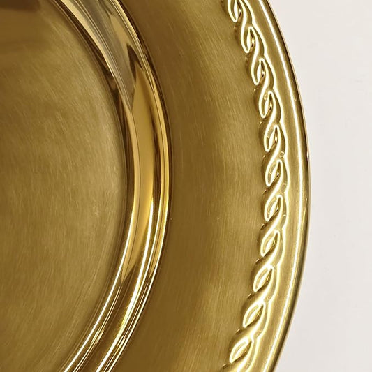 13-Inch Stainless Steel Twist Pattern Charger Plates, 6 Pcs Gold Dinner Plate Chargers, Round Server Ware