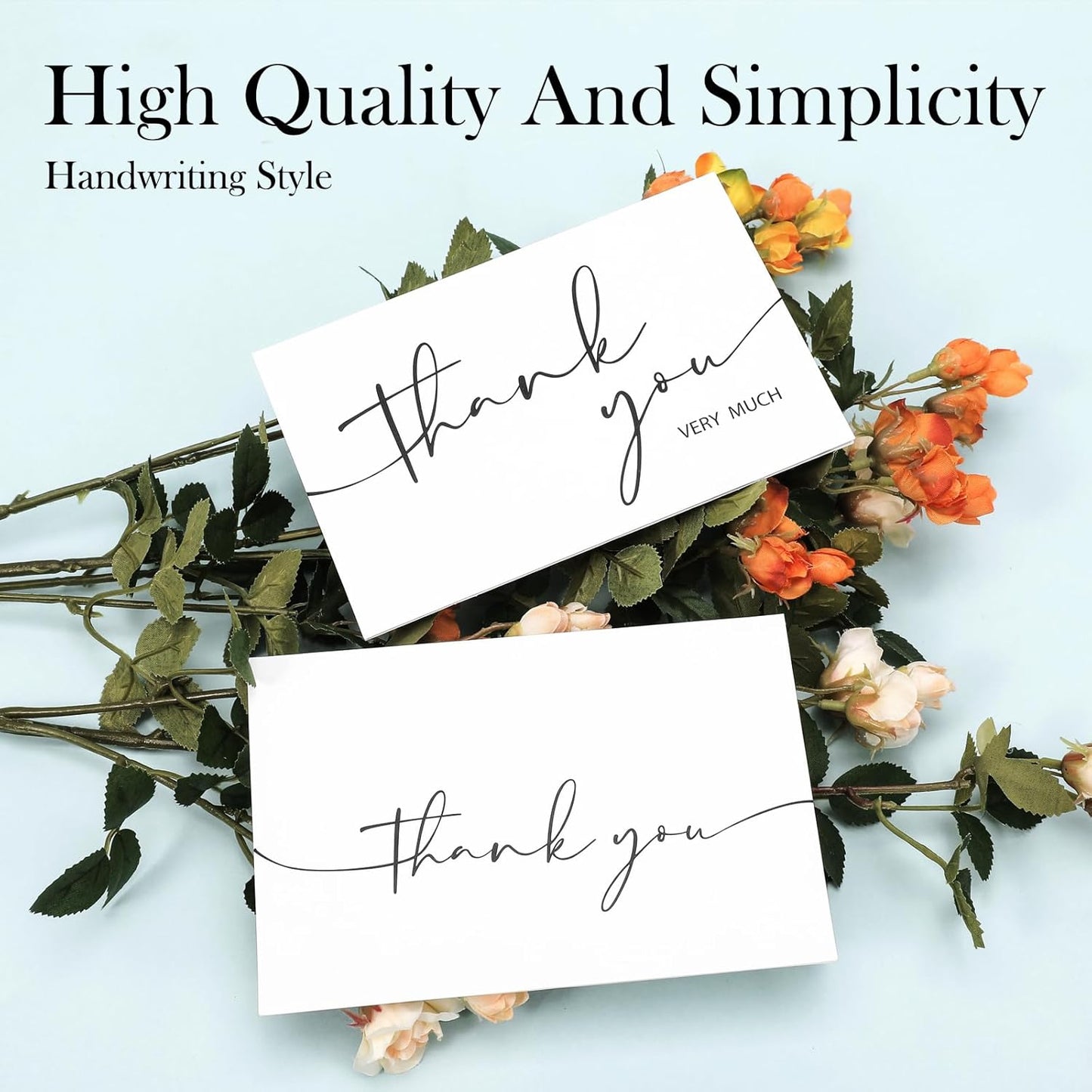 NESCCI 100 PCS Thank You Cards With Envelopes and Stickers,Classy 4x6 Blank Thank You Cards,Thank YouNotes for Wedding, Small Business, Baby & Bridal Shower(White)