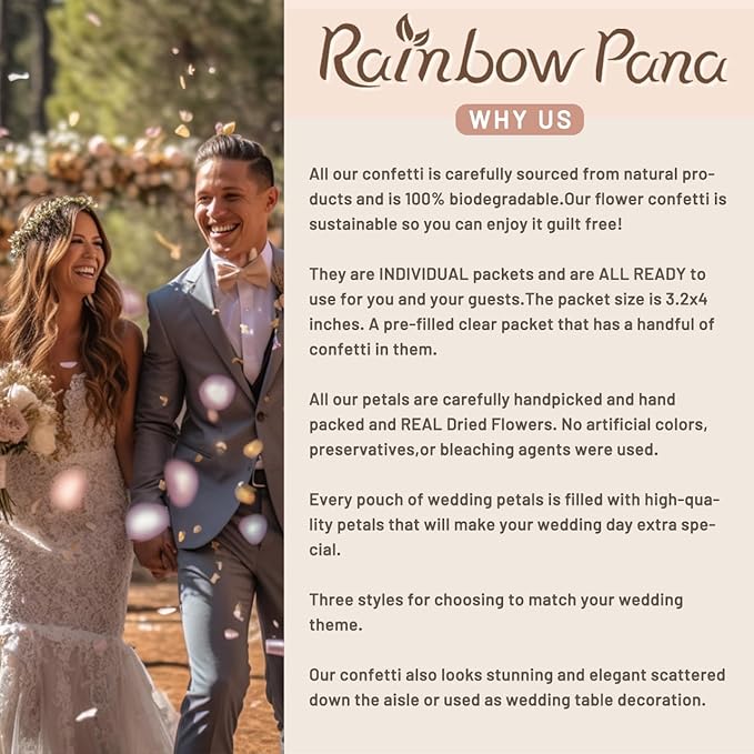 RainbowPana 50 Pack Biodegradable Flower Petals - Mix Petals for Weddings, Flower Confetti, Wedding Send Off & Exit Ideas