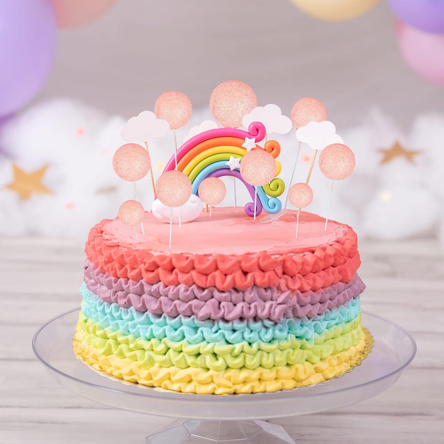 Ephlyn 30Pcs Light Pink Foam Cake Topper, Cake Picks Mini Balloon DIY Decoration for Birthday, Anniversary, Graduation, Baby Shower, Wedding & More