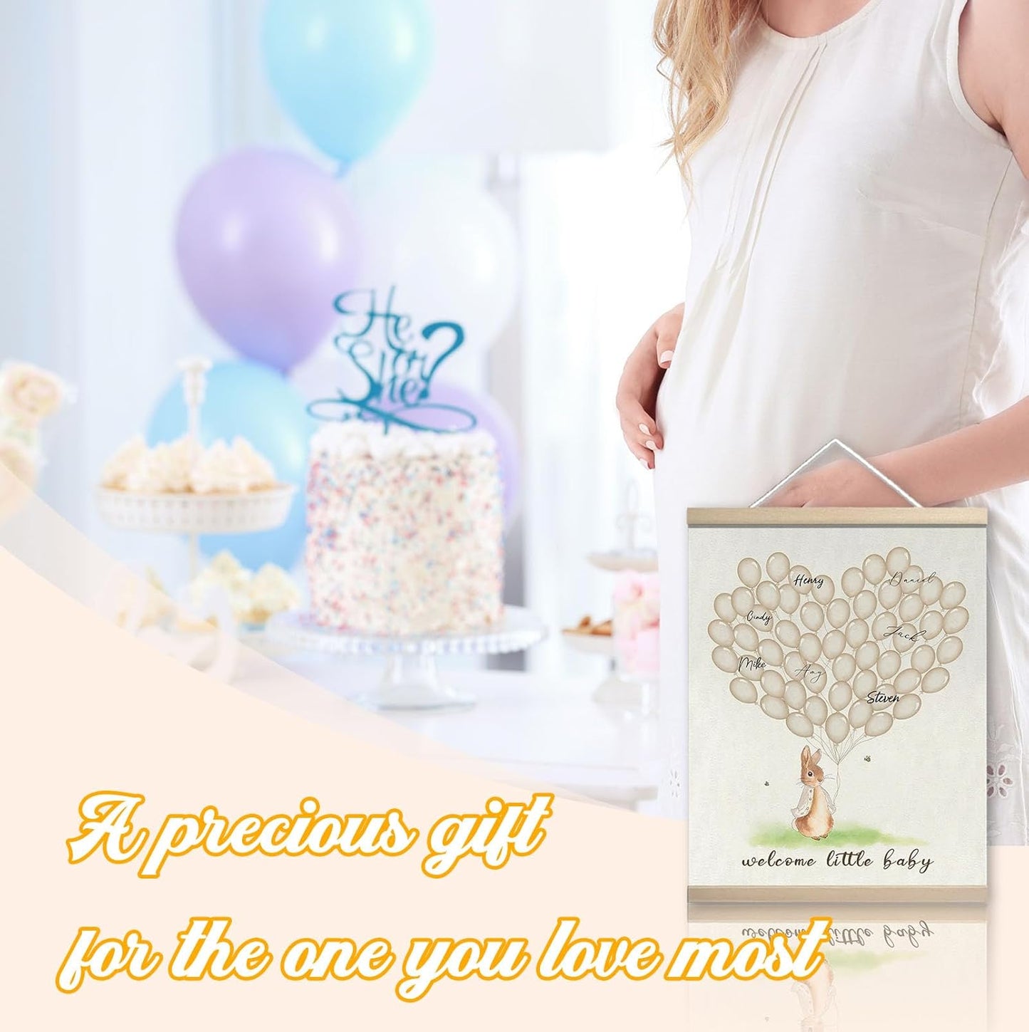 Welcome Baby Shower Guest Book, Rabbit Theme Guestbook with Pen for Baby Shower, Birthday Party Decor, Memory Book