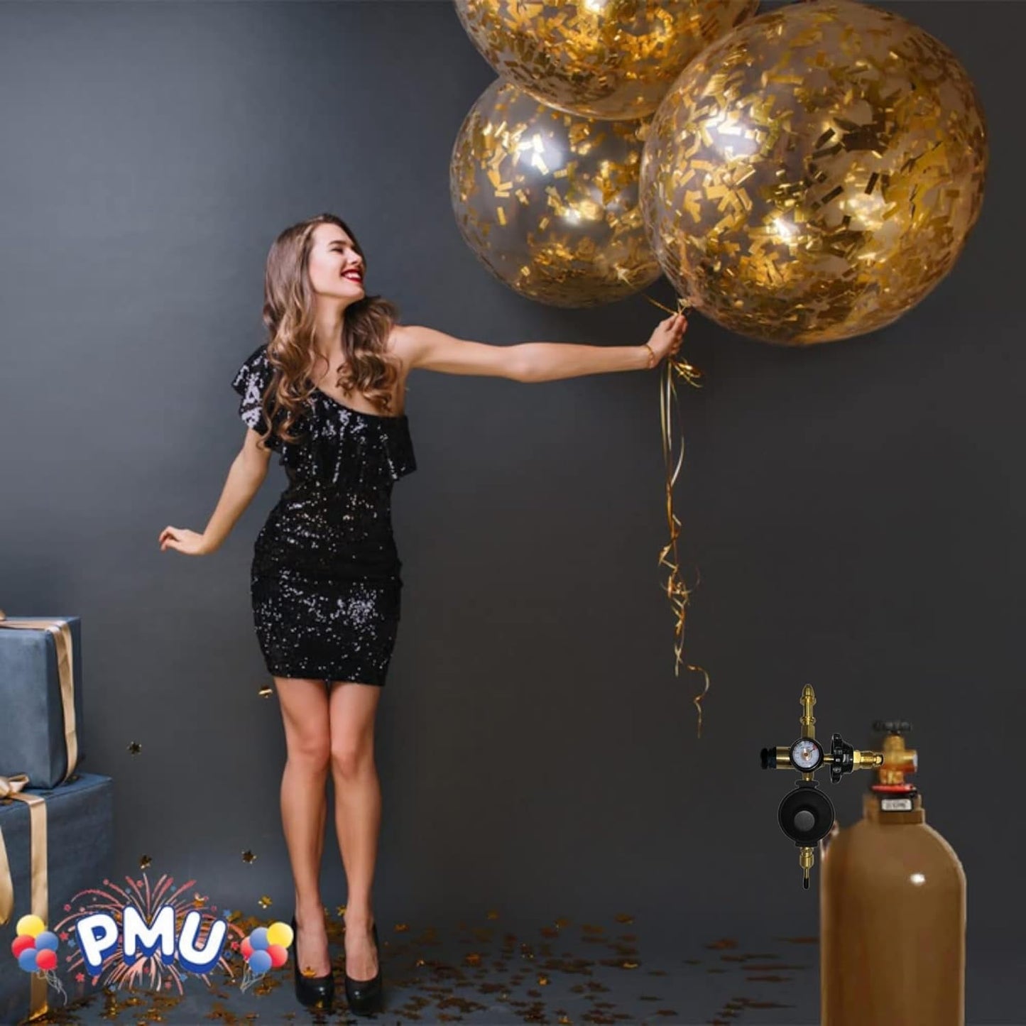 PMU Helium Saver Balloon Helium Dual Foil/latex Inflator with Ribbon String Cutter (Automatic Shut-off for Foil Balloons- 60/40 Air Mix Gas Saver for Latex Balloons) Pkg/1