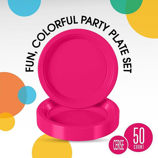 7" Cerise plastic plates (50)