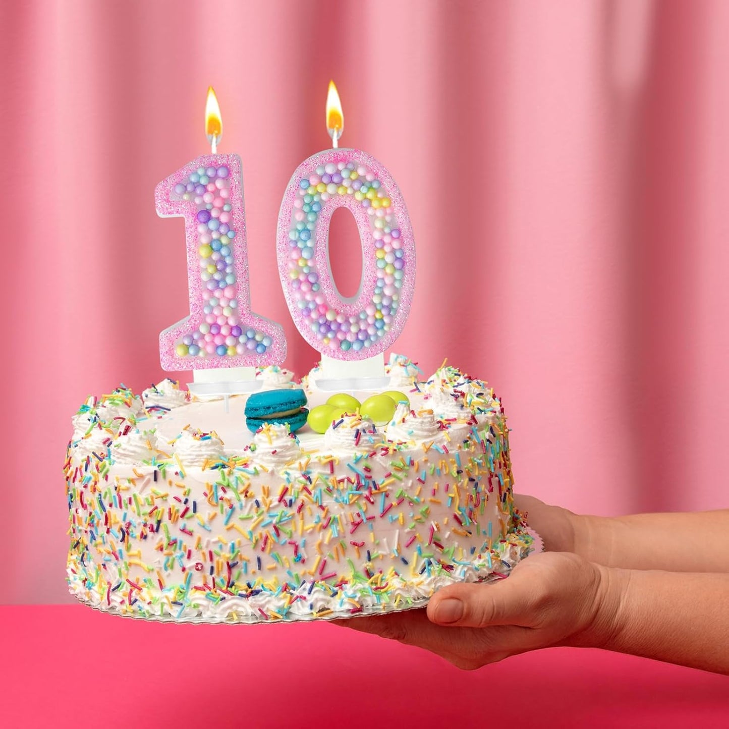 Zlongron Birthday Number Candles, Handmade Macaron 3D Flash Number 0 Candle, Suitable for Girls and Boys' Birthdays, Weddings, Anniversaries, Theme Party Cake Decorations