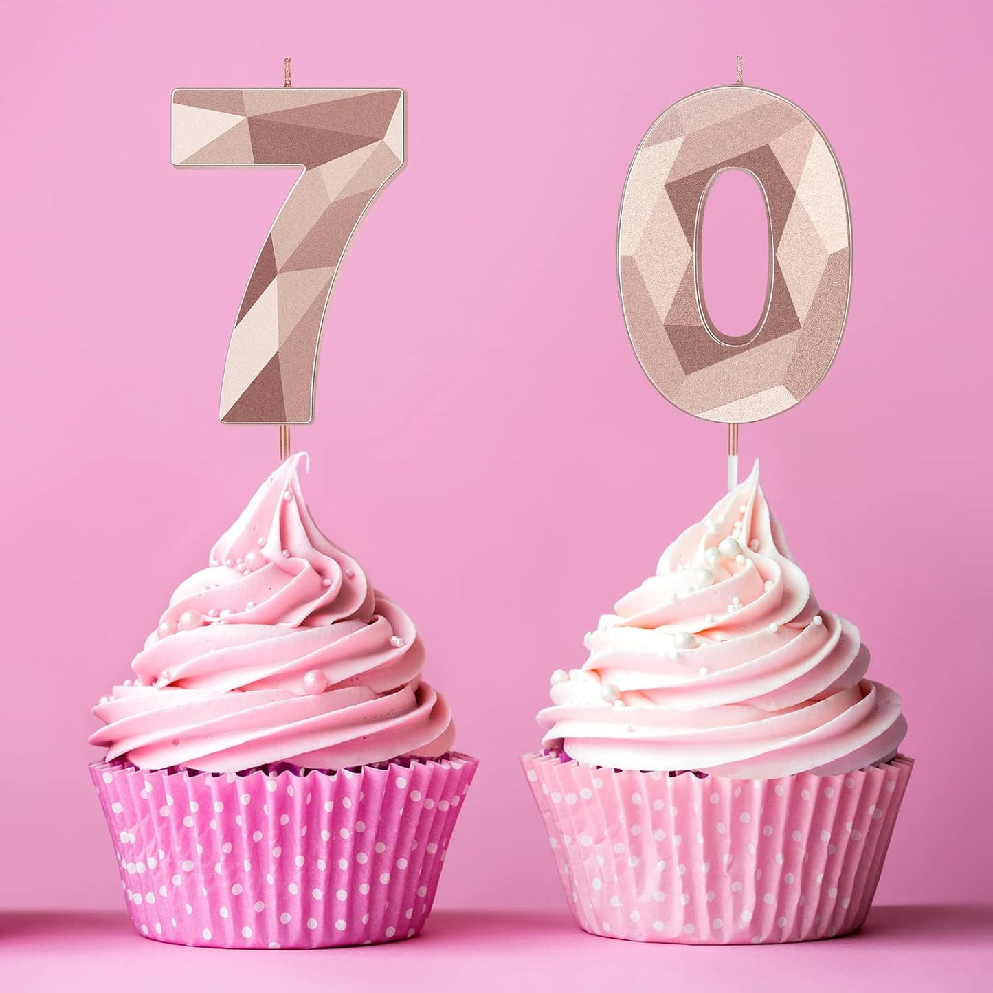 Nuanchu 70th Birthday Candles, Happy Birthday Cake Topper 3D Diamond Shape Numeral Sparkler Number Candles for Men Women Party Wedding Decoration Theme Party (Rose Gold)